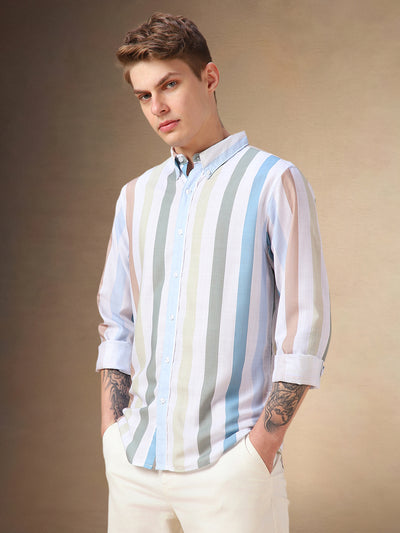 Men's Multi Color Striped Button-Down Collar Full Sleeves Shirt