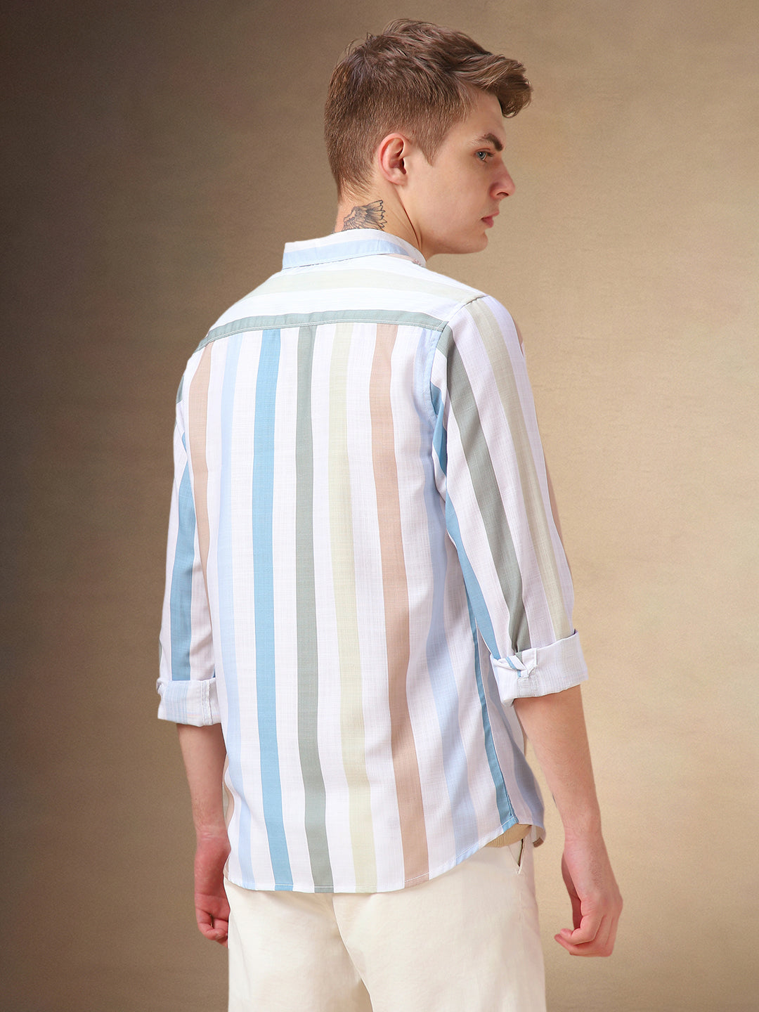 Men's Multi Color Striped Button-Down Collar Full Sleeves Shirt