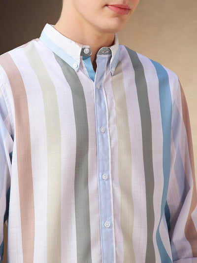 Men's Multi Color Striped Button-Down Collar Full Sleeves Shirt