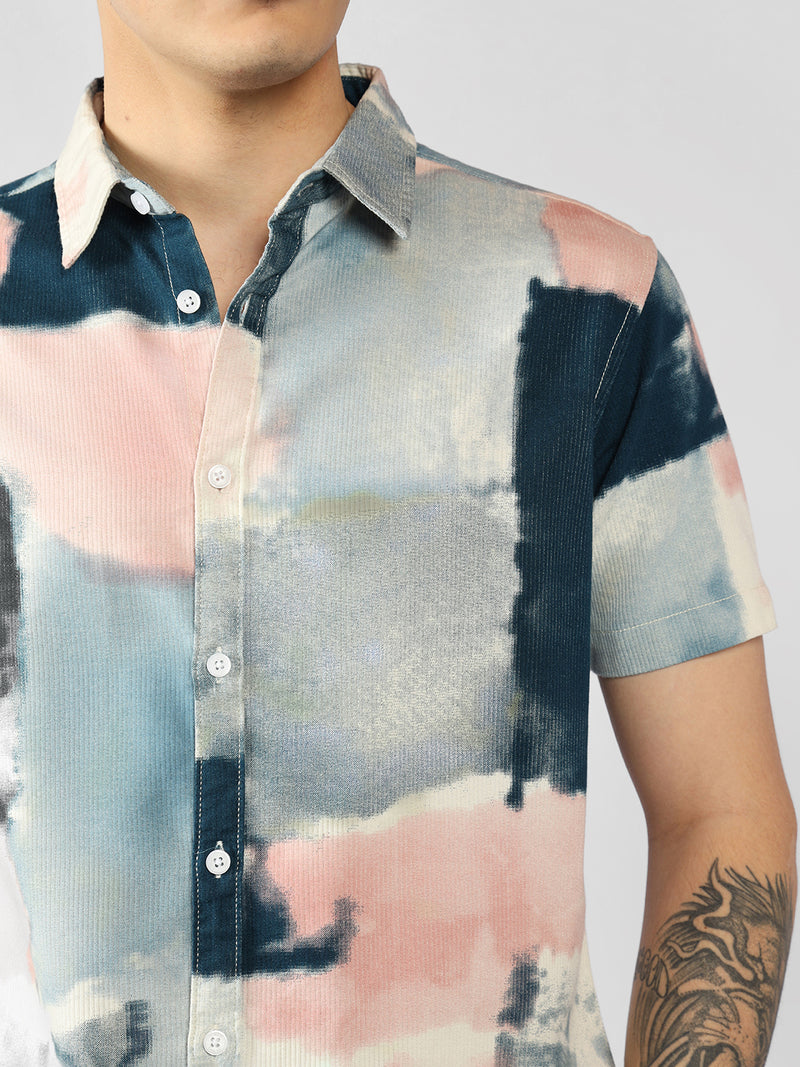 Men's Pink Half Sleeves Abstract Print Casual Shirt