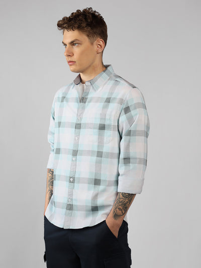 Men's Blue Checks Spread Collar Full Sleeve Regular fit Shirt