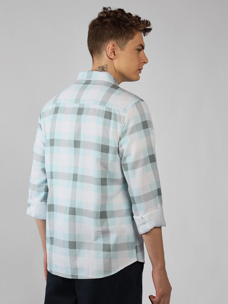 Men's Blue Checks Spread Collar Full Sleeve Regular fit Shirt