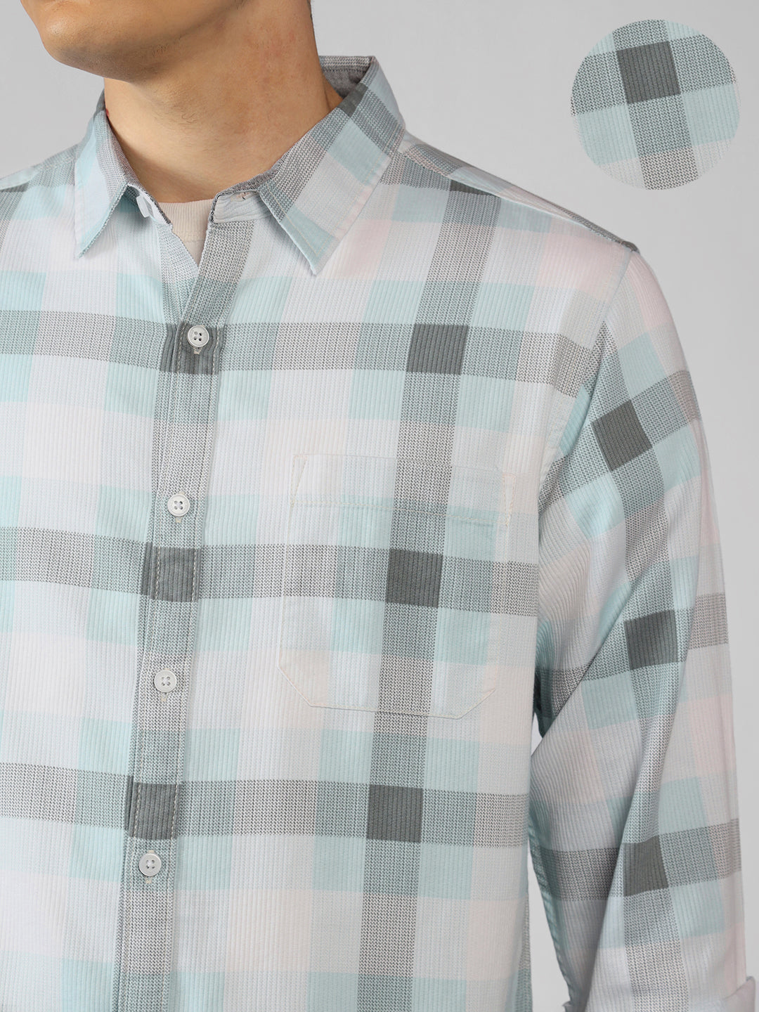 Men's Blue Checks Spread Collar Full Sleeve Regular fit Shirt