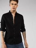 Men's Black Spread Collar Plain Full sleeves Casual Shirt