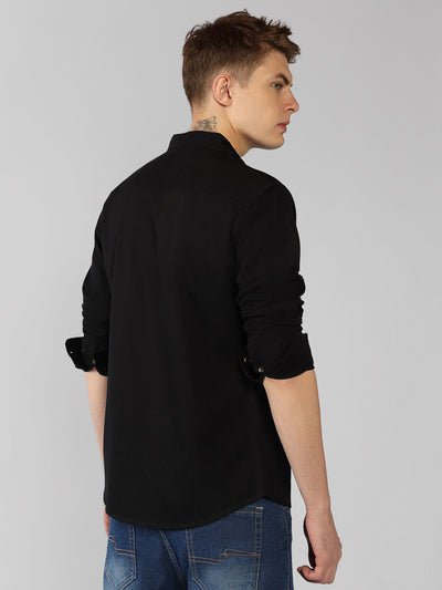 Men's Black Spread Collar Plain Full sleeves Casual Shirt