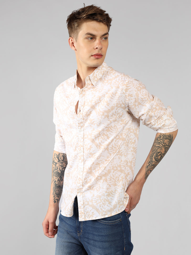 Men's  Floral Print Spread Collar Long Sleeves Relaxed Fit Casual Shirt