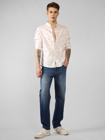 Men's  Floral Print Spread Collar Long Sleeves Relaxed Fit Casual Shirt