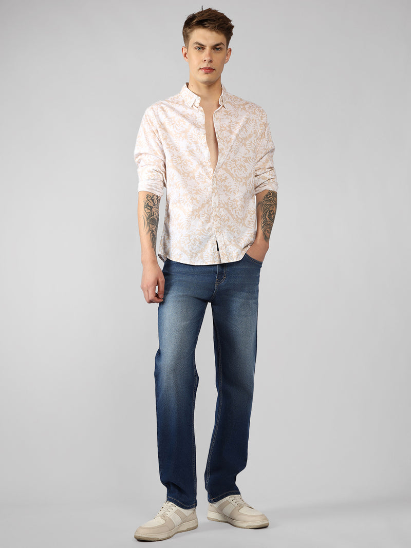 Men's  Floral Print Spread Collar Long Sleeves Relaxed Fit Casual Shirt