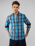 Men's Blue Checks Spread Collar Full sleeve Relaxed Shirt