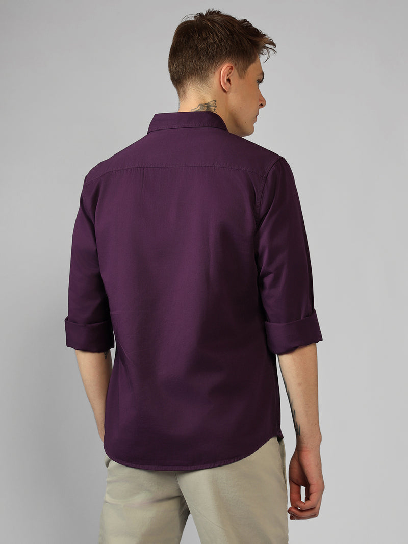 Men's Purple Solid Spread Collar Full Sleeve Regular fit Shirt