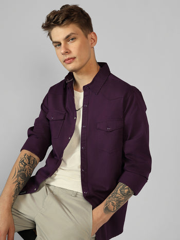 Men's Purple Solid Spread Collar Full Sleeve Regular fit Shirt