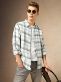 Men's White Checks Spread Collar Full Sleeves Shirt