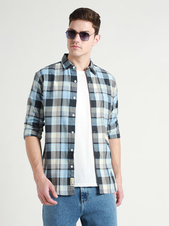 Men's Tartan Checks Blue Casual Shirt