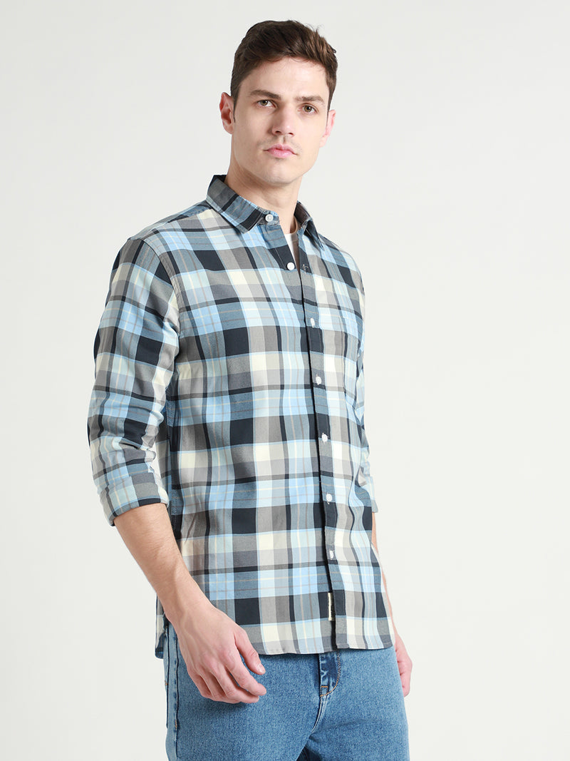 Men's Tartan Checks Blue Casual Shirt