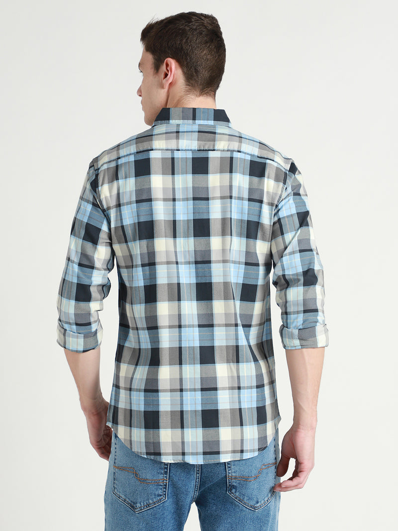 Men's Tartan Checks Blue Casual Shirt