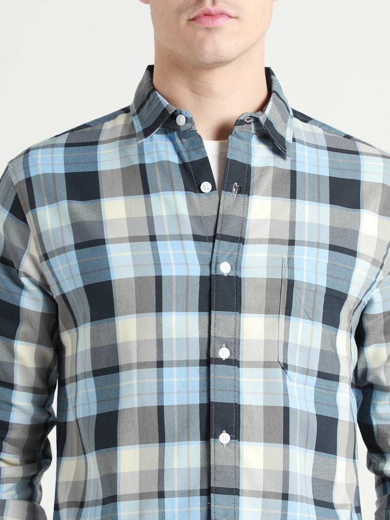 Men's Tartan Checks Blue Casual Shirt