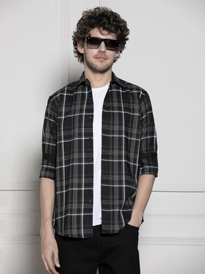 Men's Black Tartan Checks Casual Cotton Shirt