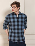 Men's Blue Cotton Checked Button-Down Collar Casual Shirt