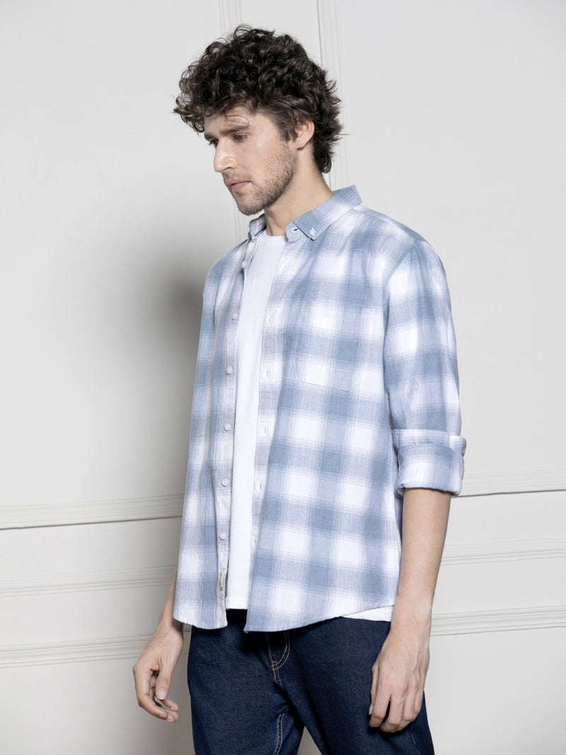 Men's White Checked Button down Collar Casual Cotton Shirt – DENNIS LINGO