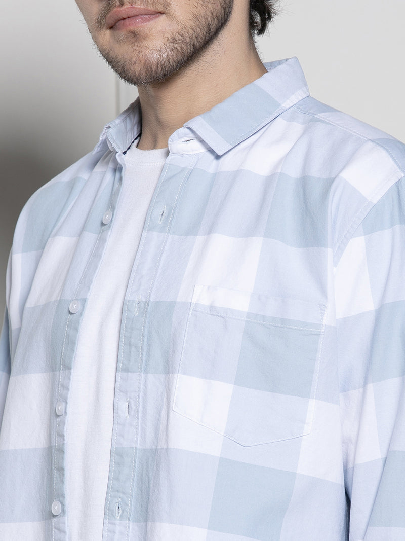Dennis Lingo Men's Blue Tartan Checks Casual Cotton Shirt