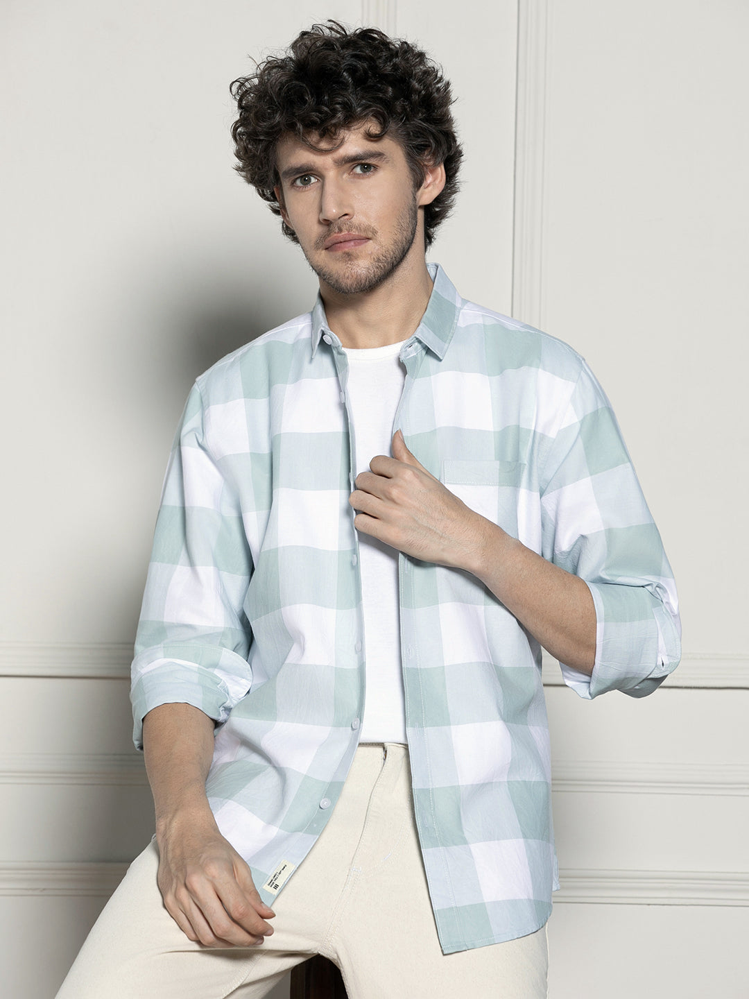 Men's  Green Tartan Checks Casual Shirt