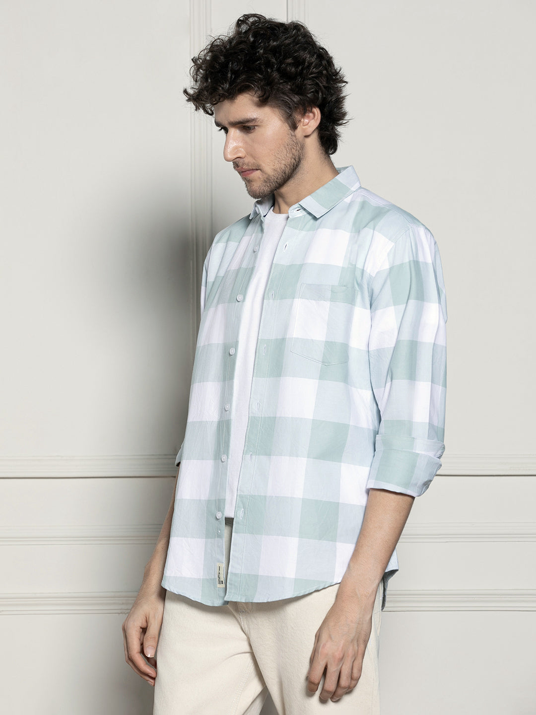 Men's  Green Tartan Checks Casual Shirt