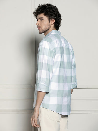 Men's  Green Tartan Checks Casual Shirt