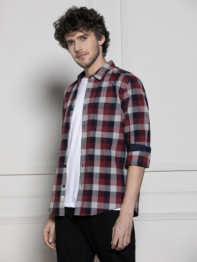 Men's Red Buffalo Checks Casual Cotton Shirt