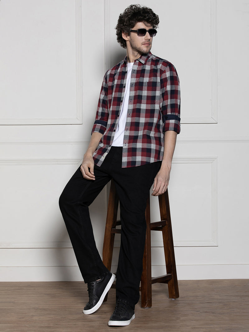 Men's Red Buffalo Checks Casual Cotton Shirt