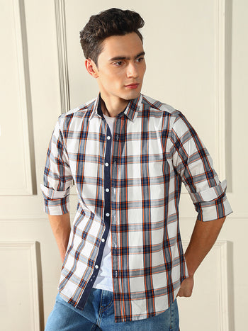 Men's White checks 100% Cotton Casual cotton Shirt