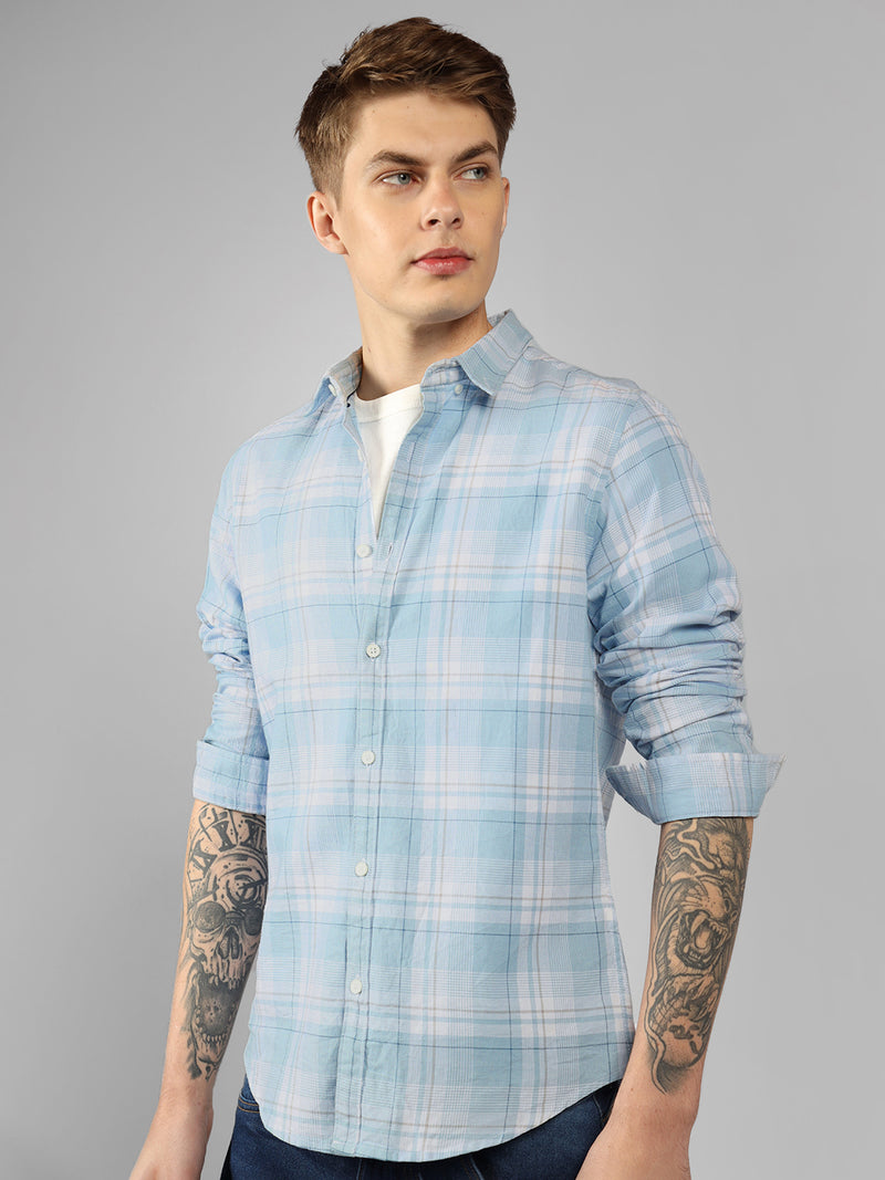 Men's Blue Checks Button Down Collar Full sleeve Regular Fit Shirt