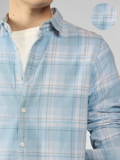 Men's Blue Checks Button Down Collar Full sleeve Regular Fit Shirt