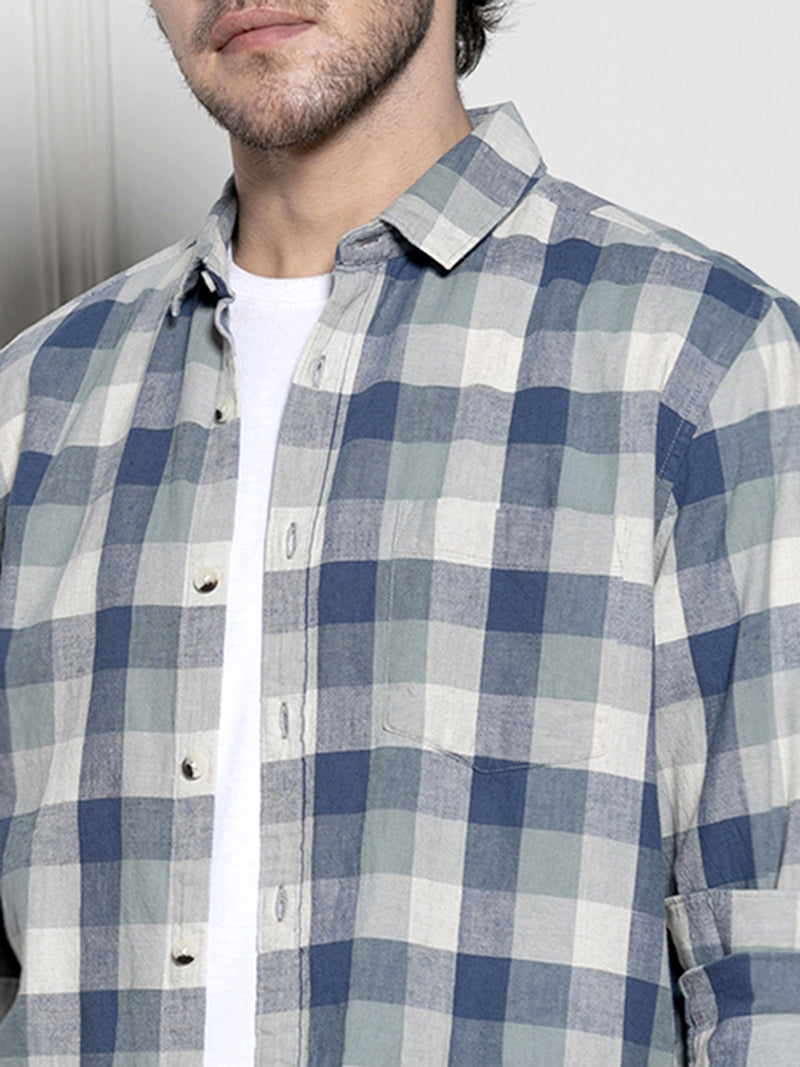 Men's Green Tartan Checks Casual Cotton Shirt