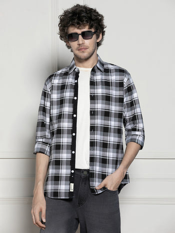 Men's Tartan Checks Black Casual Cotton Shirt