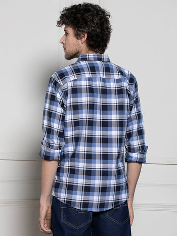 Men's Navy blue Tartan Checks Casual Cotton Shirt