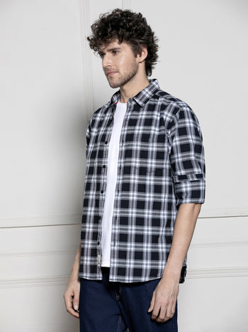 Men's Navy Tartan Checks Casual Shirt