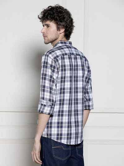 Men's Navy Tartan Checks Casual Cotton Shirt