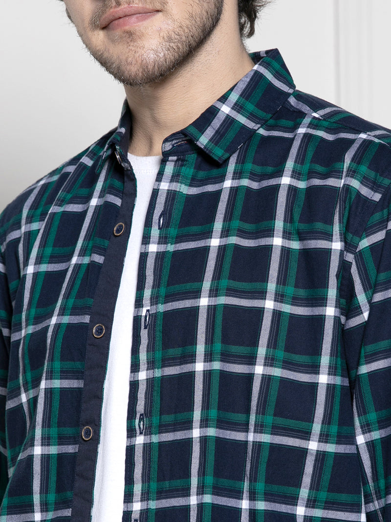 Men's Navy Tartan Checks Casual Cotton Shirt