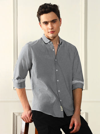 Men's Spread Collar Regular Fit Solid Grey Casual Shirt