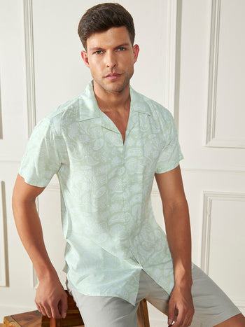 Men's Green Ethnic prints Viscose Casual Shirt