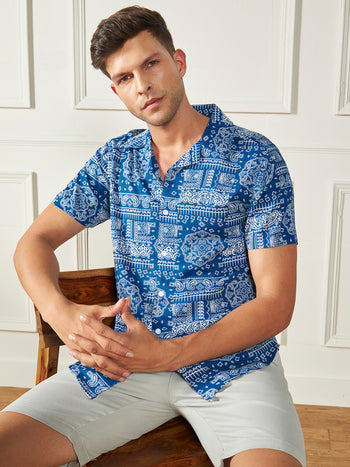 Men's Blue Ethnic motifs Printed Viscose Casual Shirt