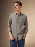 Men's Khaki Solid Textured Spread Collar Full Sleeves Shirt