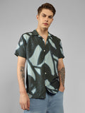 Men's Green Printed Cuban Collar Half sleeve Relaxed Fit Shirt