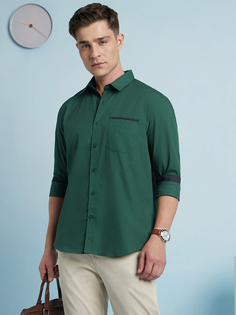 Men Green Solid Spread Collar Full Sleeves Regular Fit shirt