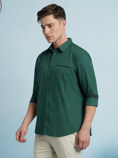 Men Green Solid Spread Collar Full Sleeves Regular Fit shirt