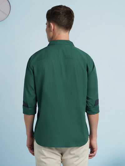 Men Green Solid Spread Collar Full Sleeves Regular Fit shirt