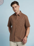 Men Brown Textured Spread Collar Half Sleeves Relaxed Fit shirt