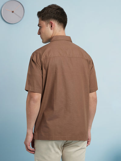 Men Brown Textured Spread Collar Half Sleeves Relaxed Fit shirt