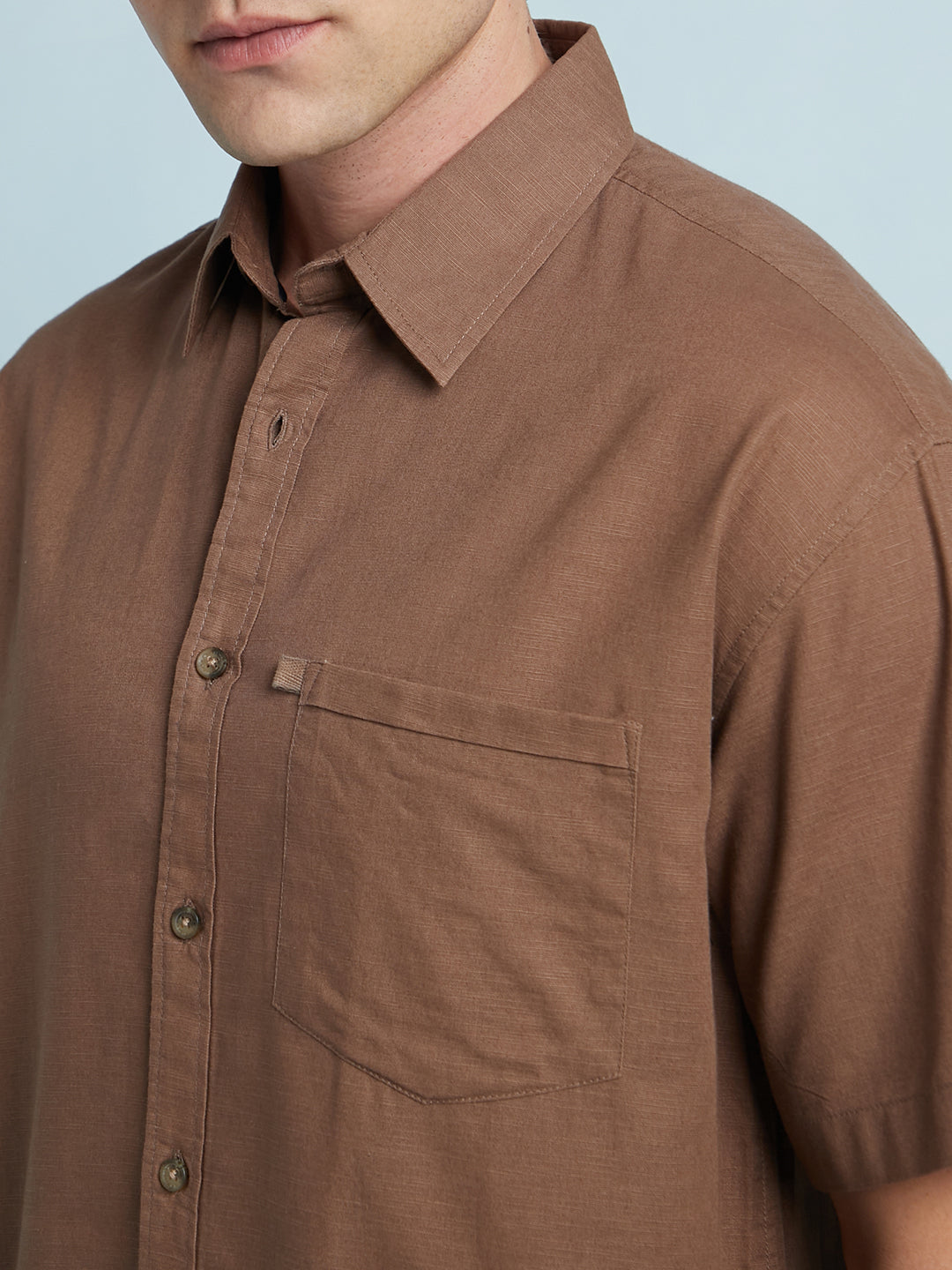 Men Brown Textured Spread Collar Half Sleeves Relaxed Fit shirt