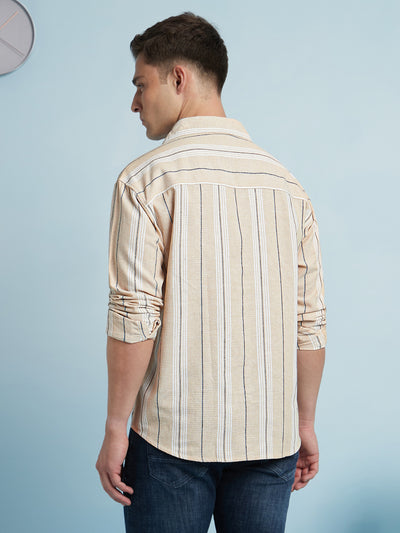 Men Beige Striped Spread Collar Full Sleeves Regular Fit shirt